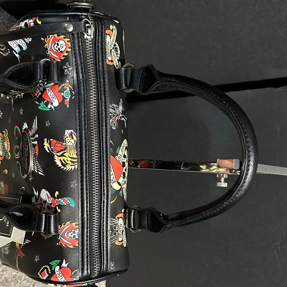 Ed Hardy Black Satchel with Colorful Tattoo Design - Picture 5 of 11